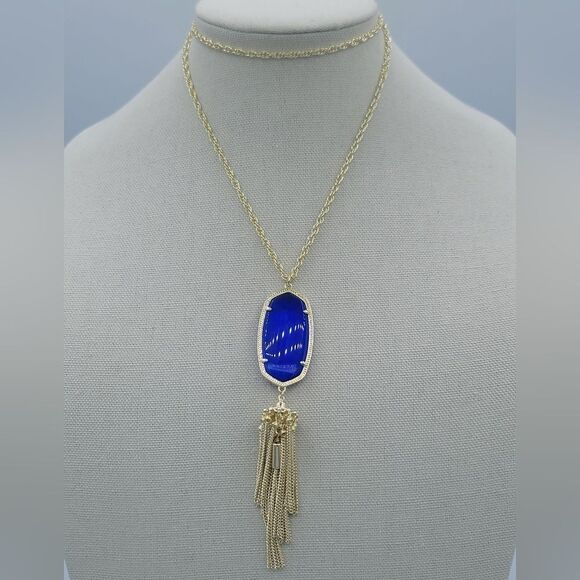 Kendra Scott Necklace Rayne Gold Plated Blue Pendant Tassel Necklace #549 & 550 - Picture 4 of 12